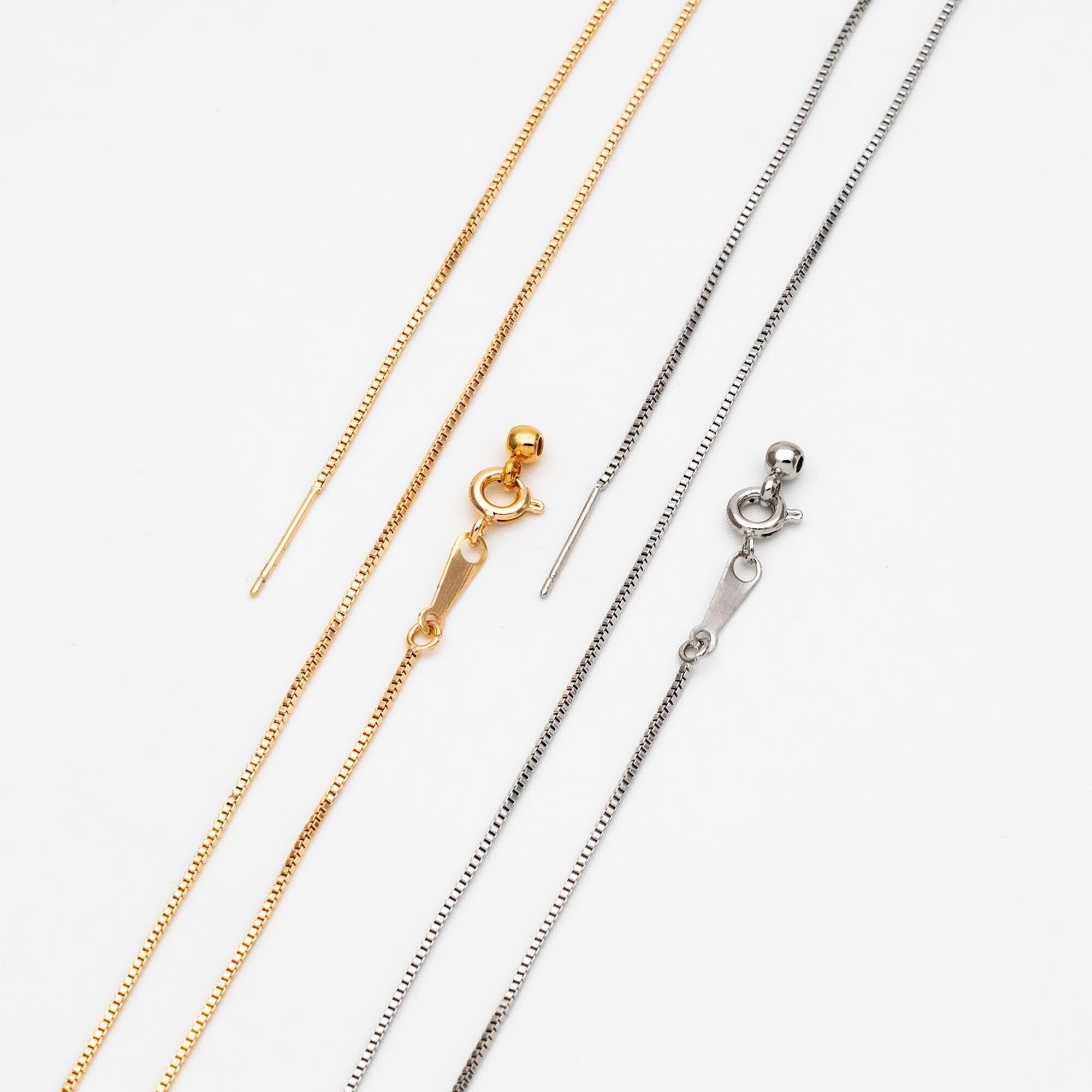 Gold/ Silver Box Chain Adjustable Necklace 0.9mm, Gold/ Rhodium plated Brass Finished Dainty Necklace, 20 Inch Ready to Wear (#LK-586)